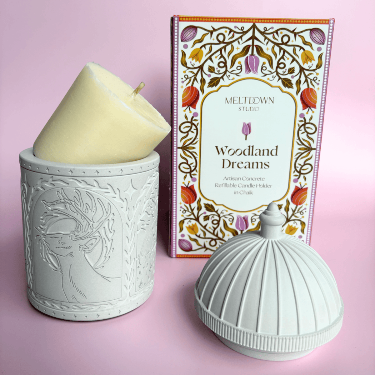 White Woodland Dreams Refillable Candle Holder
