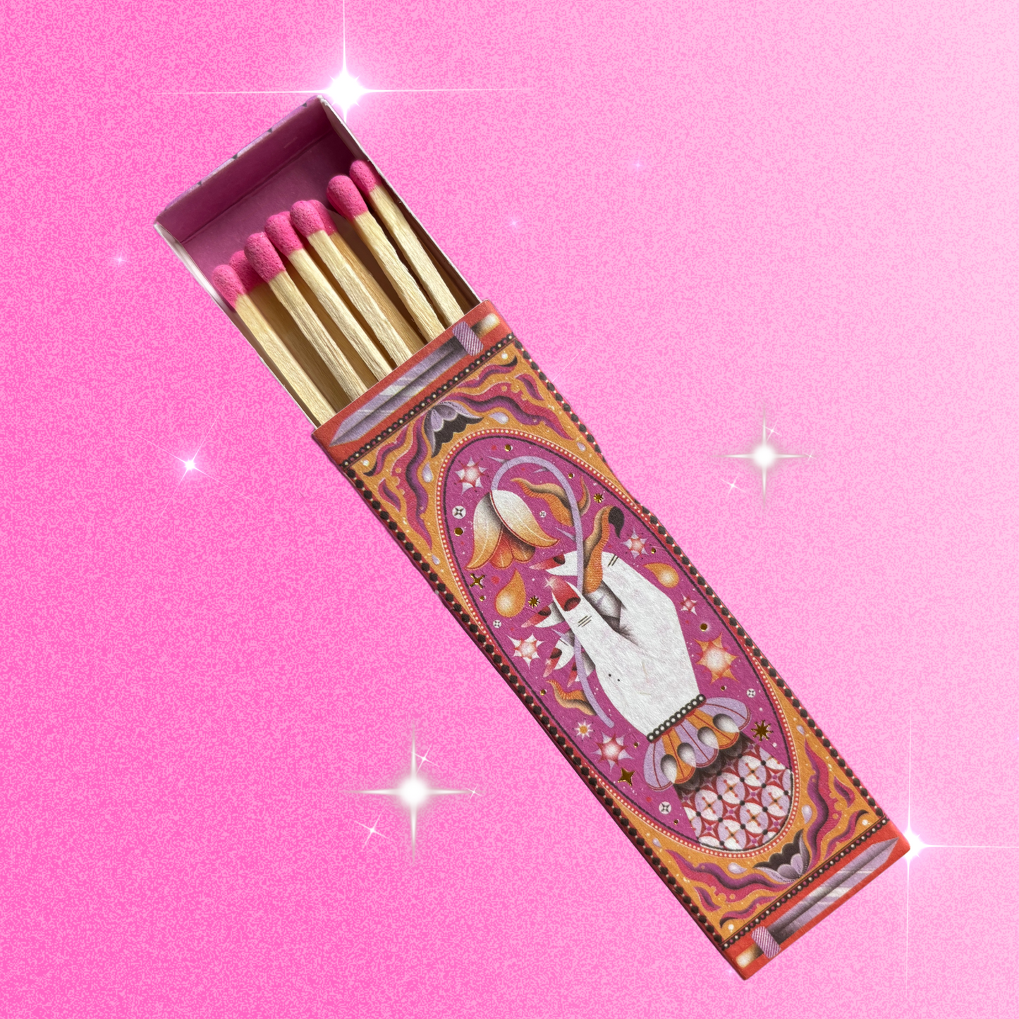 Vintage Tarot Inspired Matches | Long Pink Tipped | Luxury Matchbox