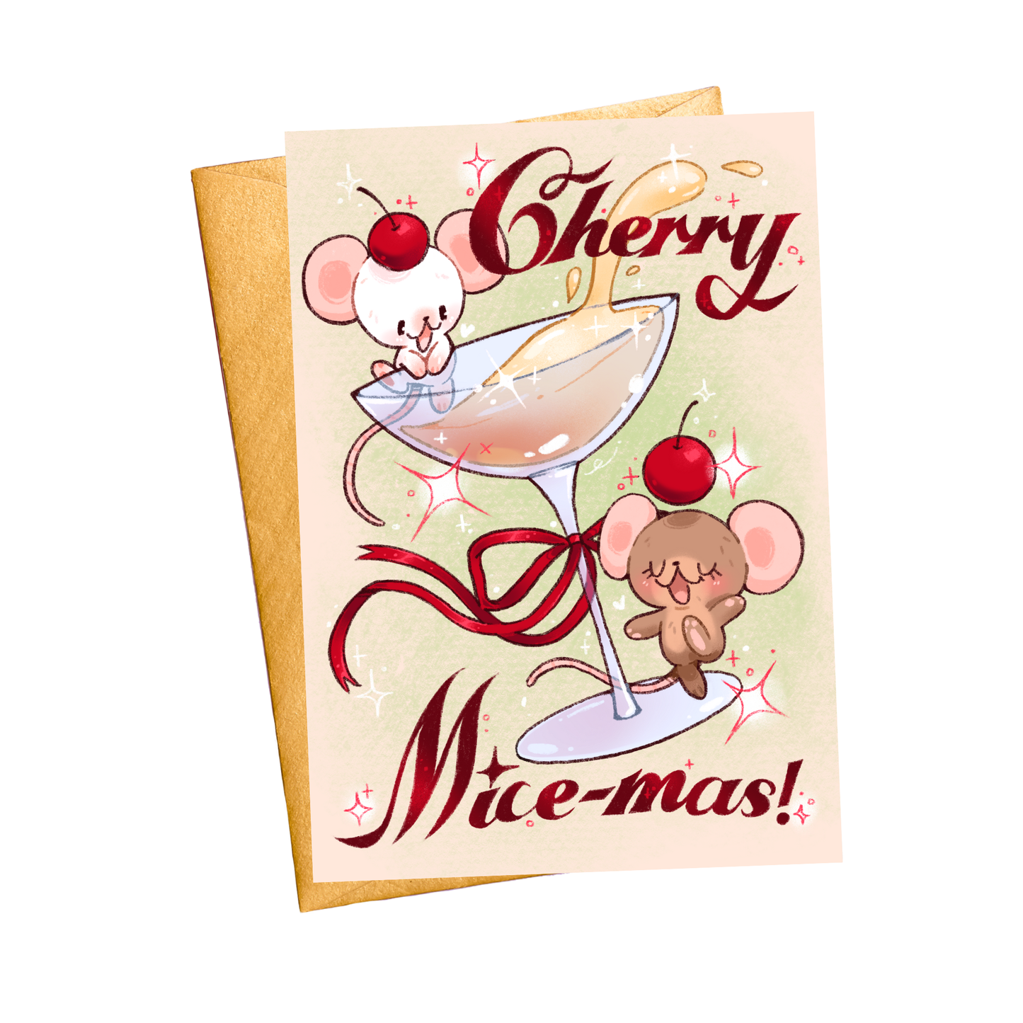 Cherry Mice-mas Vintage Christmas Greeting Card